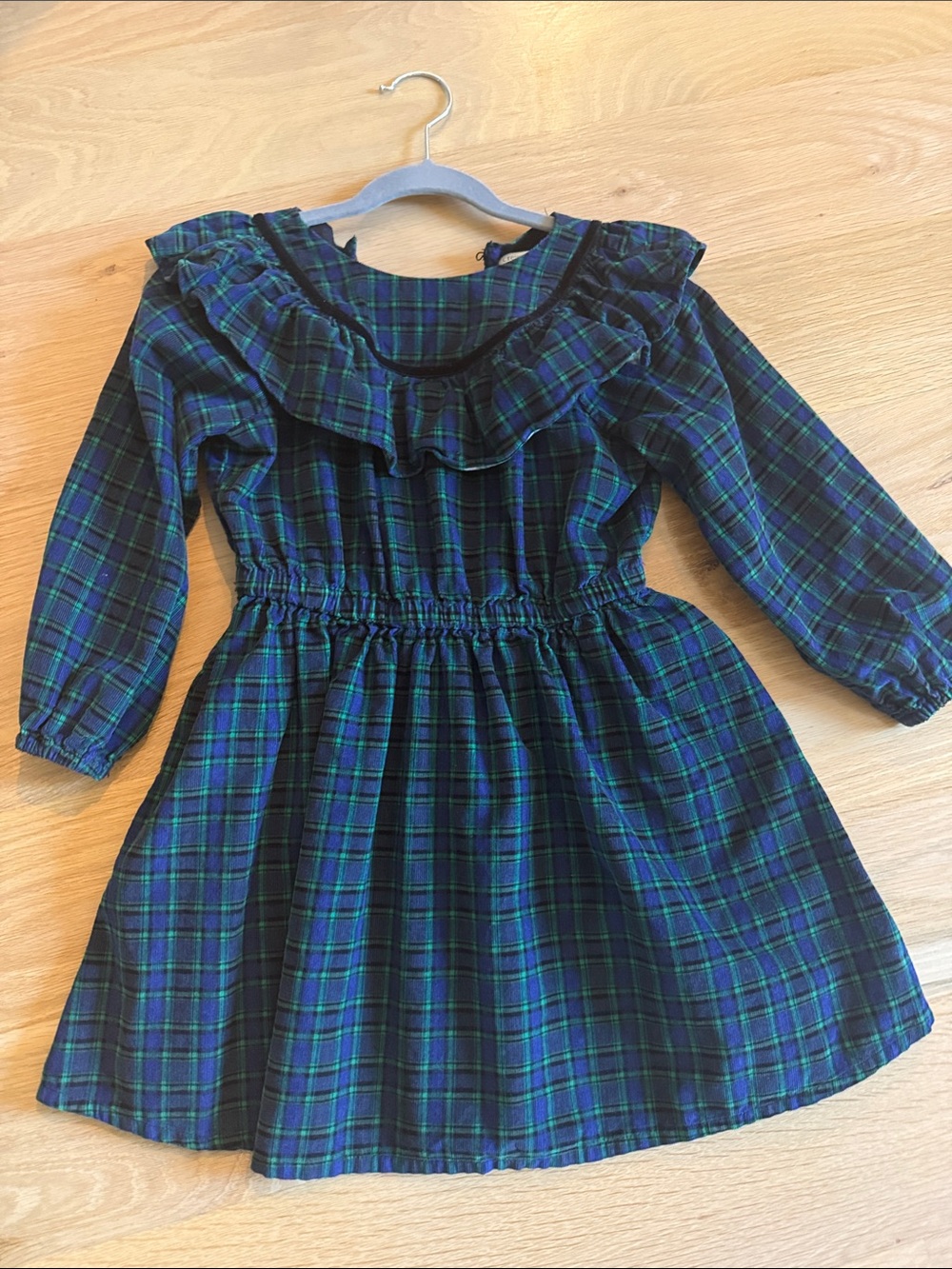 J. Crew Green & Navy Plaid Ruffle Dress